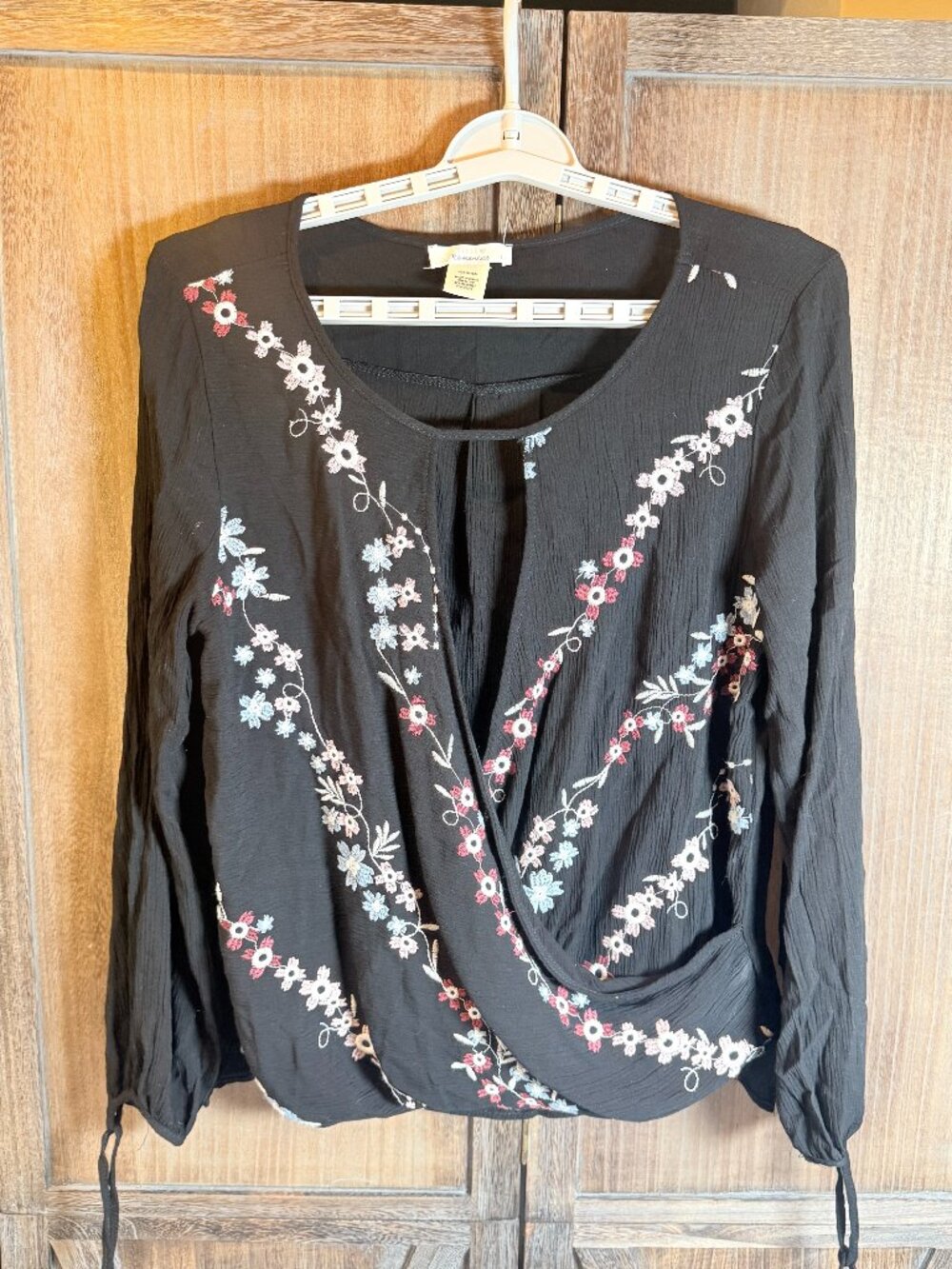 Urban Romantic Embroidered Faux Wrap Boho Blouse Small